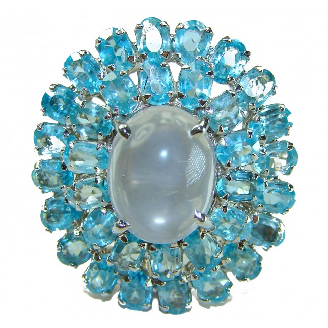 Serenity - Oversized Authentic 34.5 carat Brazilian Rose Quartz and Aquamarine .925 Sterling Silver incredible Ring size 8 - photo 4