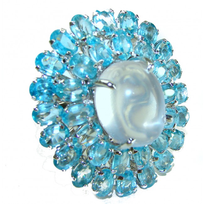 Serenity - Oversized Authentic 34.5 carat Brazilian Rose Quartz and Aquamarine .925 Sterling Silver incredible Ring size 8 - photo 3