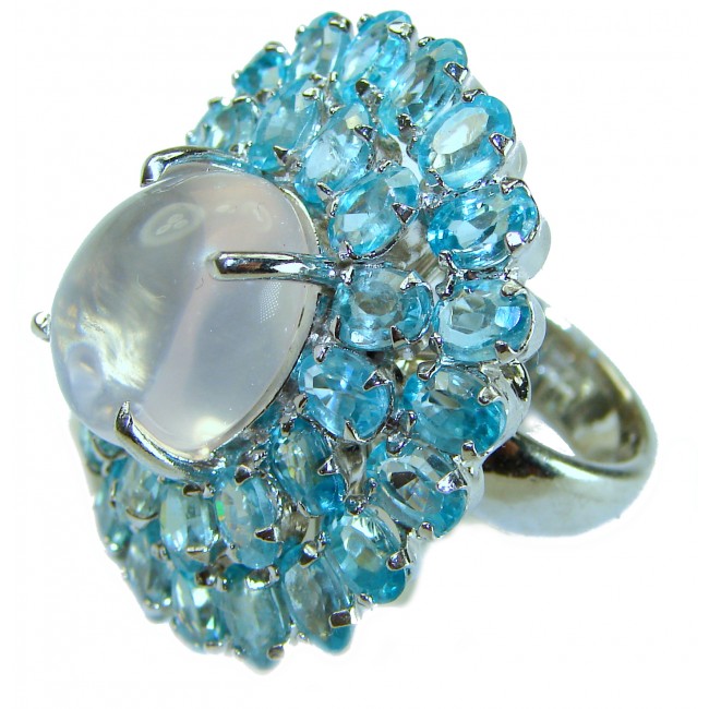 Serenity - Oversized Authentic 34.5 carat Brazilian Rose Quartz and Aquamarine .925 Sterling Silver incredible Ring size 8 - photo 2