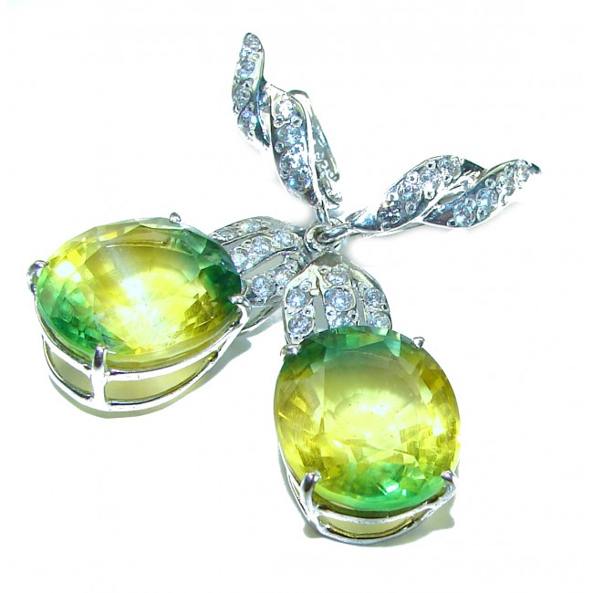 Large - Very Unique 21.2 carat Green Sapphire .925 Sterling Silver handcrafted earrings