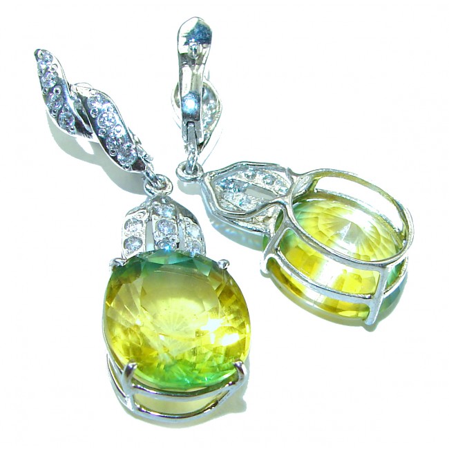 Large - Very Unique 21.2 carat Green Sapphire .925 Sterling Silver handcrafted earrings
