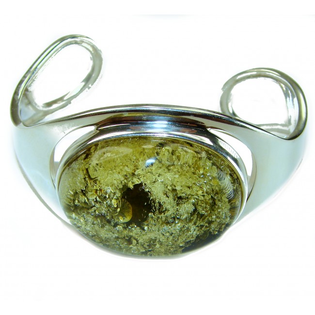 Classy Design Genuine AAAAA QUALITY FACETED GREEN Baltic Amber .925 Sterling Silver handamde Bracelet / Cuff - photo 4
