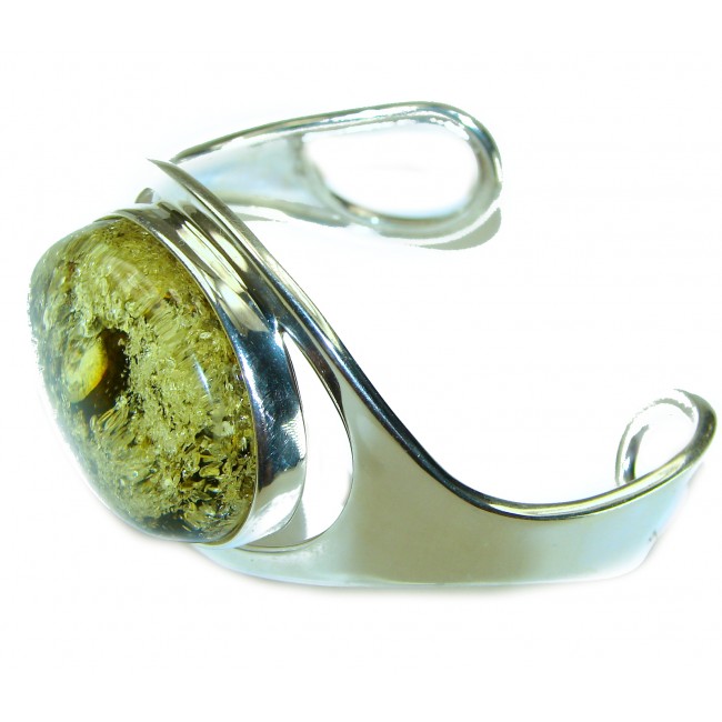 Classy Design Genuine AAAAA QUALITY FACETED GREEN Baltic Amber .925 Sterling Silver handamde Bracelet / Cuff - photo 2