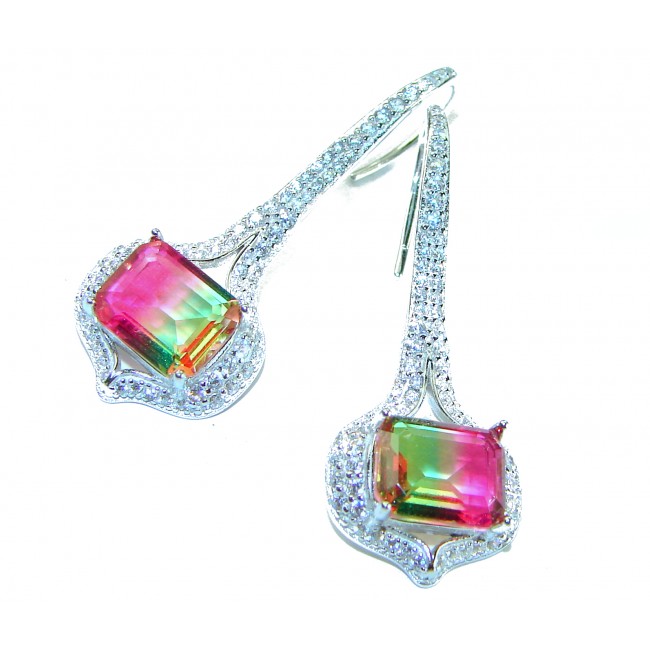 Luxurious 7.5 carat Watermelon Tourmaline .925 Sterling Silver Handcrafted Earrings