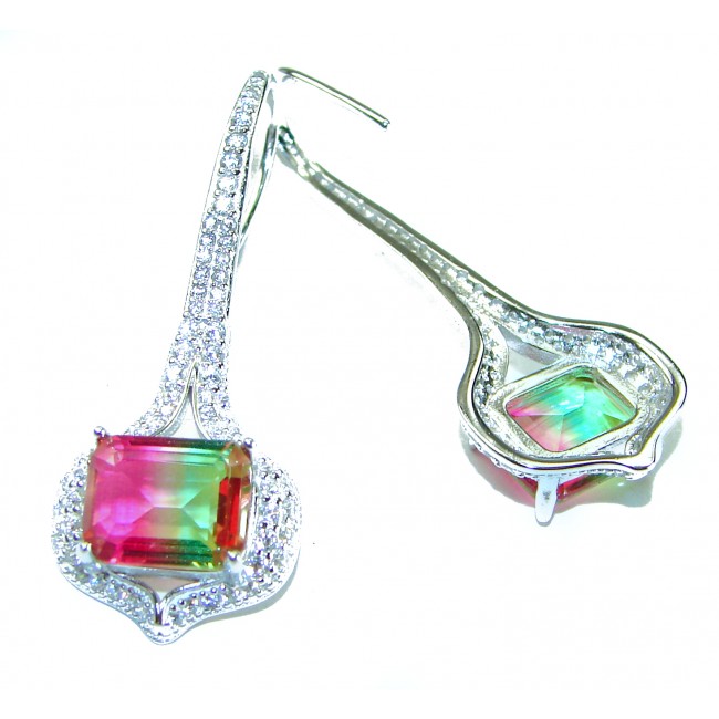 Luxurious 7.5 carat Watermelon Tourmaline .925 Sterling Silver Handcrafted Earrings