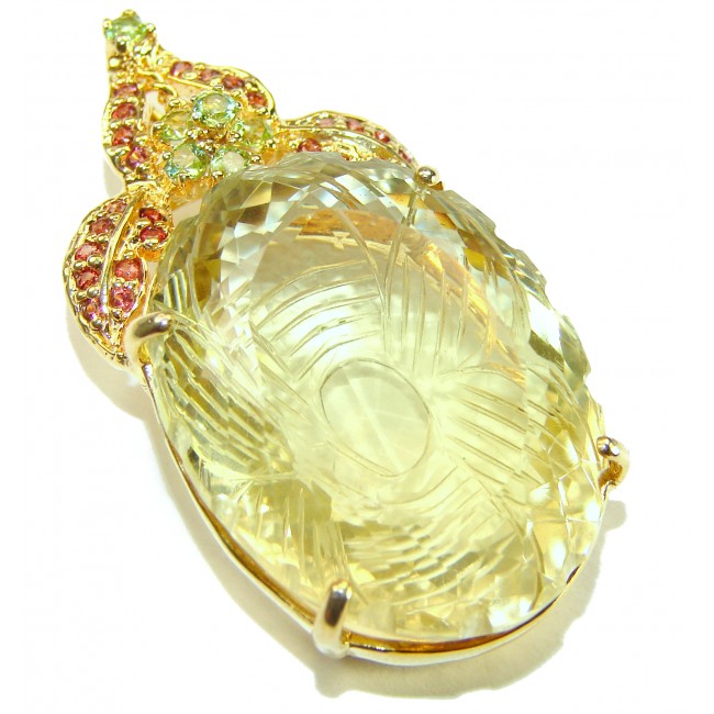 Timeless Jewels genuine 65.5 CARAT Lemon Topaz 18K Gold over .925 Sterling Silver handmade Pendant