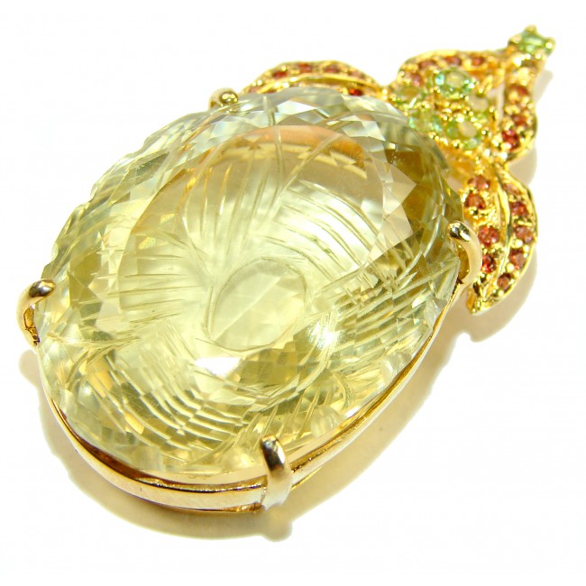 Timeless Jewels genuine 65.5 CARAT Lemon Topaz 18K Gold over .925 Sterling Silver handmade Pendant