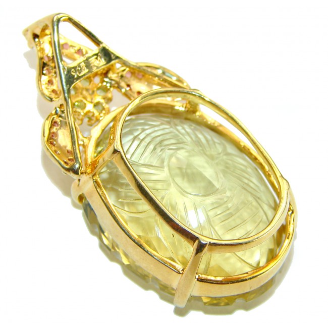 Timeless Jewels genuine 65.5 CARAT Lemon Topaz 18K Gold over .925 Sterling Silver handmade Pendant