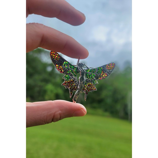 Natural Enamel Eagle .925 Sterling Silver Brooch Pendant