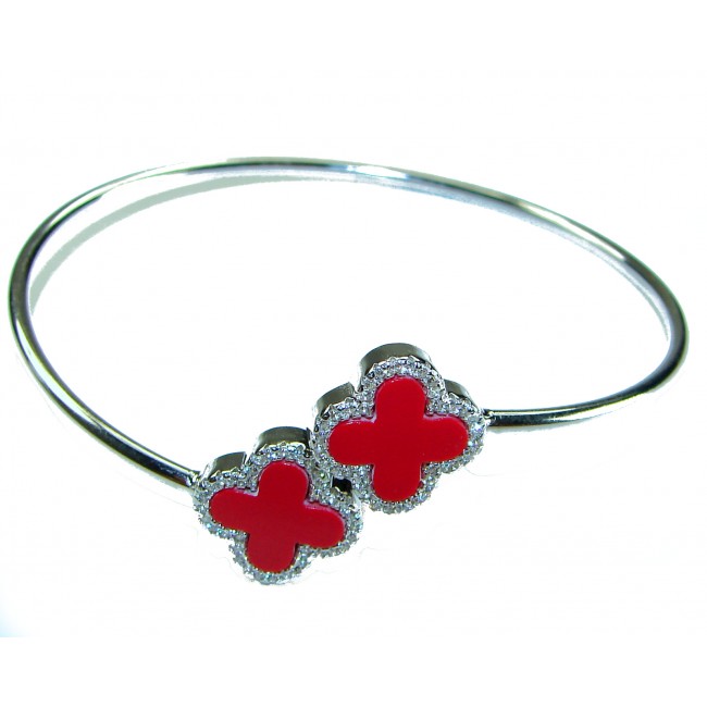 A Red four-leaf clover Coral .925 Sterling Silver handcrafted Bracelet - photo 2