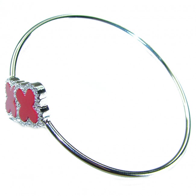 A Red four-leaf clover Coral .925 Sterling Silver handcrafted Bracelet - photo 1