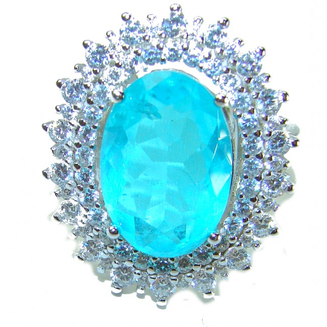 Luxurious oval Cut 8.5 ctw Paraiba Tourmaline .925 Sterling Silver handcrafted Statement Ring size 7 3/4