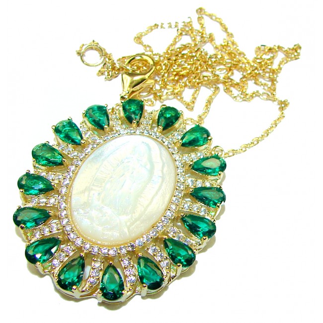 Virgin MARY Precious Blister Pearl Chrome 14.5 CARAT Diopside 18K Gold over .925 Sterling Silver Necklace - photo 3