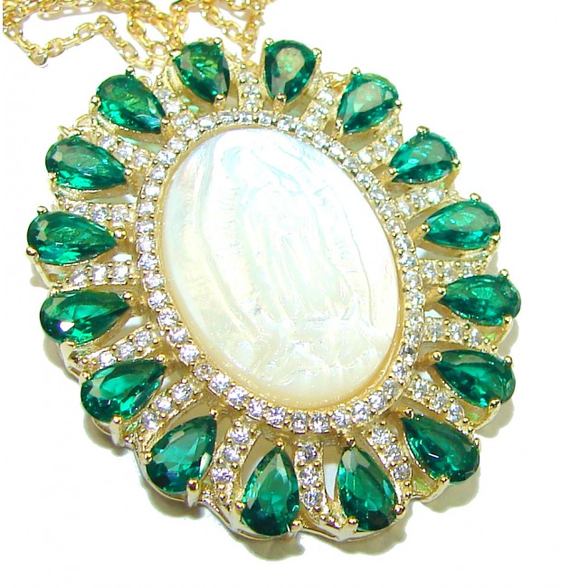 Virgin MARY Precious Blister Pearl Chrome 14.5 CARAT Diopside 18K Gold over .925 Sterling Silver Necklace - photo 2