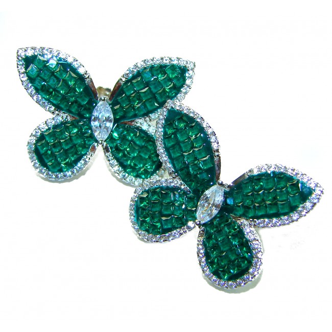 Incredible Butterflies genuine Emerald .925 Sterling Silver handcrafted Earrings - photo 3