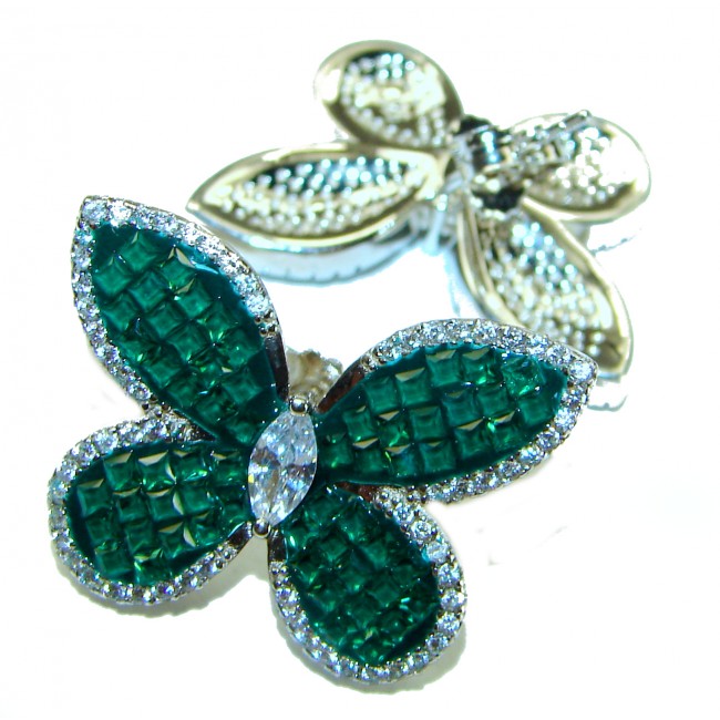 Incredible Butterflies genuine Emerald .925 Sterling Silver handcrafted Earrings - photo 2