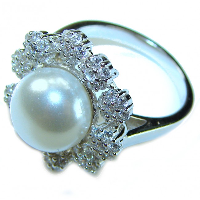 Pure Love White Pearls White Sapphire .925 Sterling Silver brilliantly handcrafted ring s. 6 1/4 - photo 1