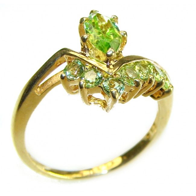 Alessia authentic 2.9 carat Peridot 18K Gold over .925 Sterling Silver handmade Ring s. 6 1/2