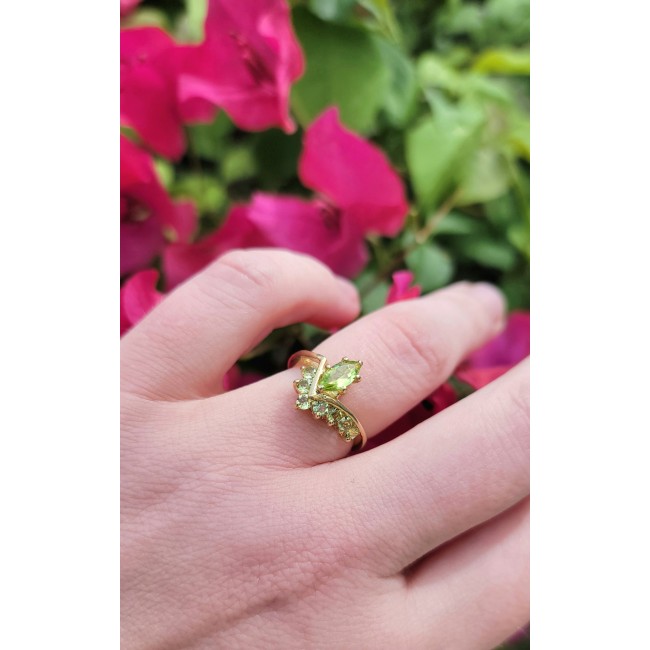 Alessia authentic 2.9 carat Peridot 18K Gold over .925 Sterling Silver handmade Ring s. 6 1/2