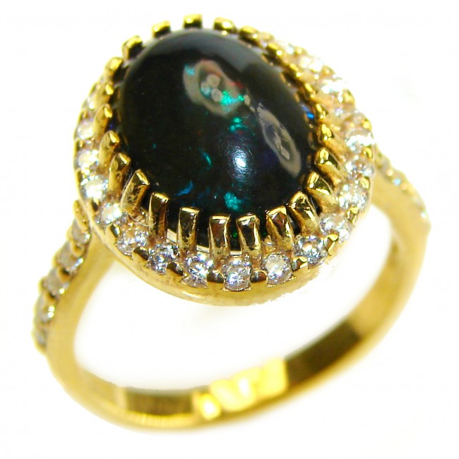 A COSMIC POWER Genuine 7.2 carat Black Opal 18K Gold over .925 Sterling Silver handmade Ring size 6