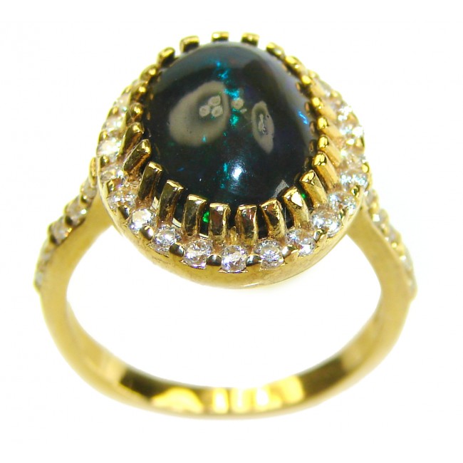 A COSMIC POWER Genuine 7.2 carat Black Opal 18K Gold over .925 Sterling Silver handmade Ring size 6