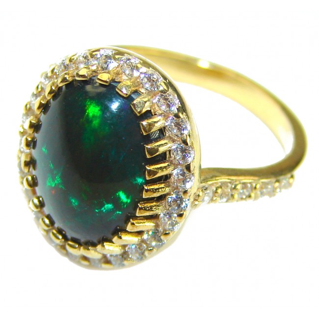 A COSMIC POWER Genuine 7.2 carat Black Opal 18K Gold over .925 Sterling Silver handmade Ring size 6