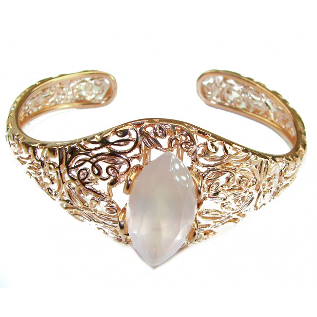 Vintage Beauty Genuine 21.5 carat Brazilian Rose Quartz Rose quartz 18K Gold over .925 Sterling Silver handcrafted Bracelet / Cuff