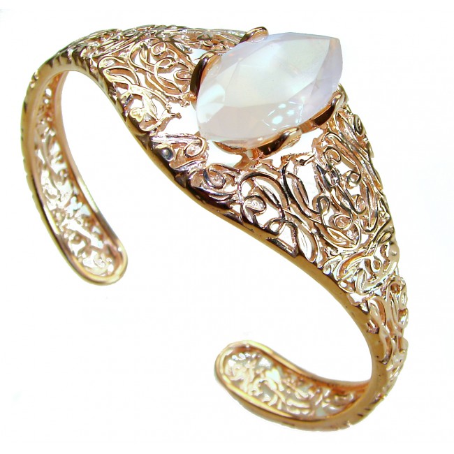 Vintage Beauty Genuine 21.5 carat Brazilian Rose Quartz Rose quartz 18K Gold over .925 Sterling Silver handcrafted Bracelet / Cuff