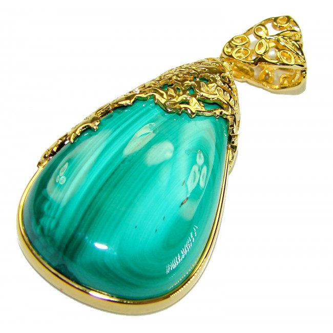 Dolce Vita HUGE authentic Large Malachite 14K Gold over .925 Sterling Silver handcrafted pendant