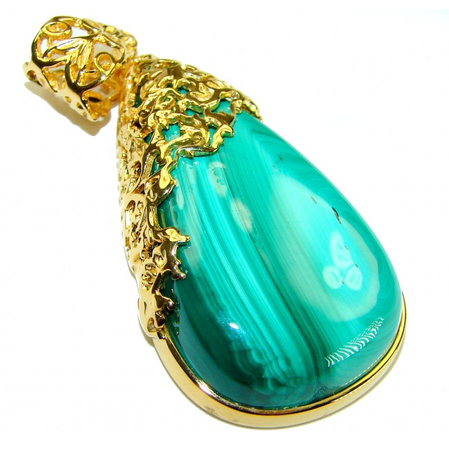 Dolce Vita HUGE authentic Large Malachite 14K Gold over .925 Sterling Silver handcrafted pendant