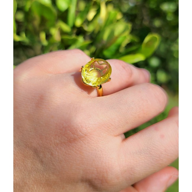 Splendid 6.5 carat genuine Citrine 18K Gold over .925 Sterling Silver Handcrafted Statement Ring s. 6