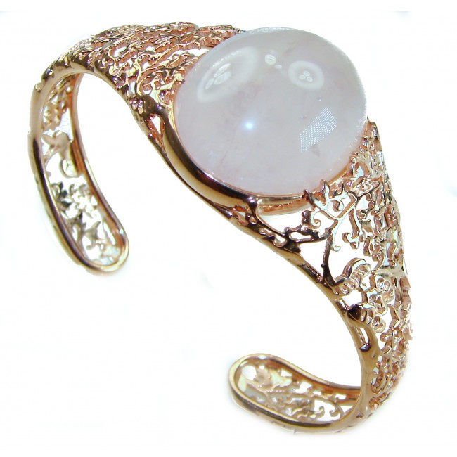 Vintage Beauty Genuine 42.2 carat Brazilian Rose Quartz Rose quartz 18K Gold over .925 Sterling Silver handcrafted Bracelet / Cuff - photo 3