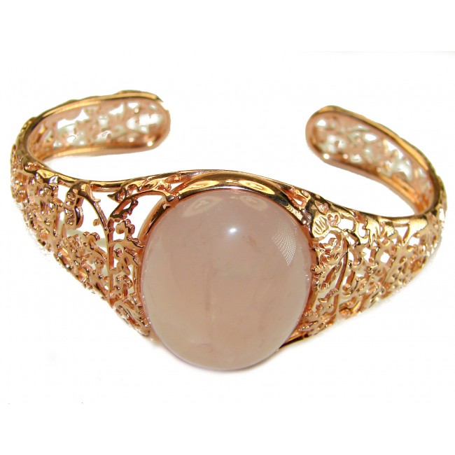 Vintage Beauty Genuine 42.2 carat Brazilian Rose Quartz Rose quartz 18K Gold over .925 Sterling Silver handcrafted Bracelet / Cuff - photo 2