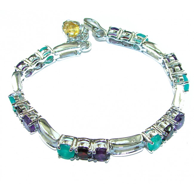 Great Masterpiece 23.5 carat genuine Apatite Amethyst Garnet .925 Sterling Silver handmade Statement Bracelet