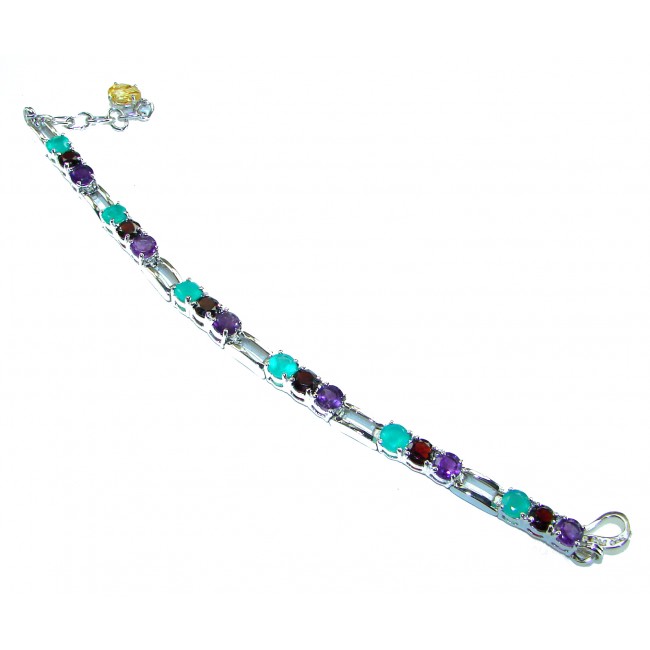 Great Masterpiece 23.5 carat genuine Apatite Amethyst Garnet .925 Sterling Silver handmade Statement Bracelet
