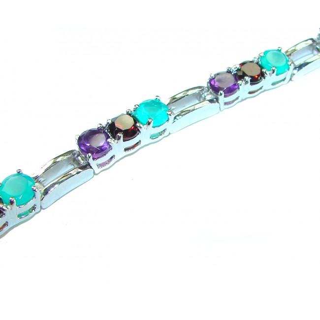 Great Masterpiece 23.5 carat genuine Apatite Amethyst Garnet .925 Sterling Silver handmade Statement Bracelet