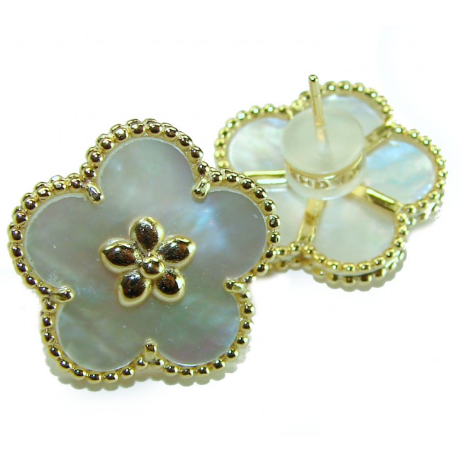 Genuine Blister Pearl 14K Gold over .925 Sterling Silver handcrafted Statement Earrings