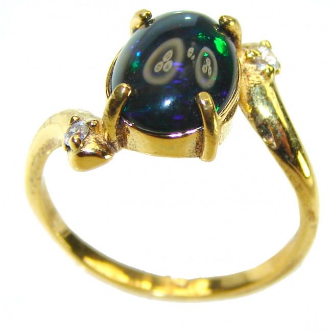 A Milky Way Genuine 6.8 carat Black Opal 18K Gold over .925 Sterling Silver handmade Ring size 6 1/4