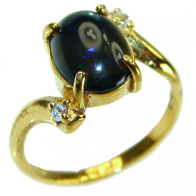 A Milky Way Genuine 6.8 carat Black Opal 18K Gold over .925 Sterling Silver handmade Ring size 6 1/4