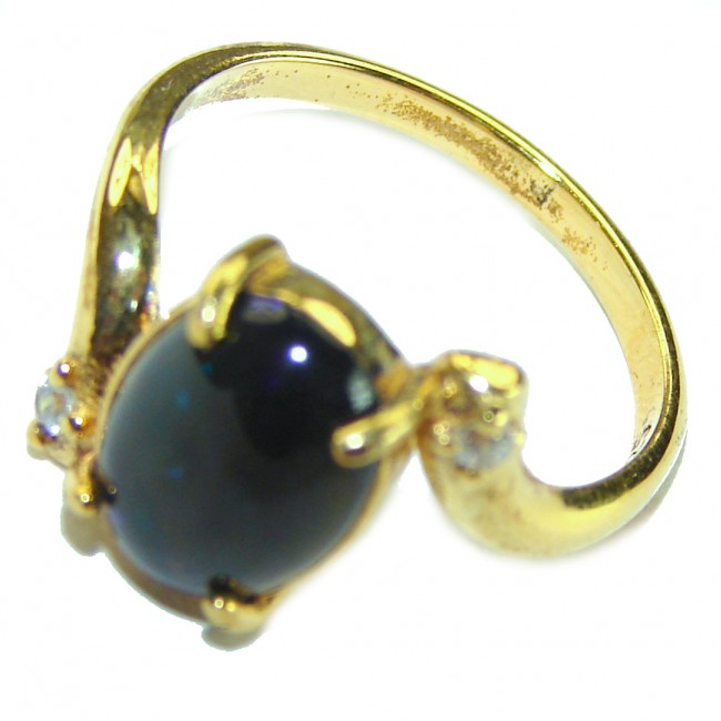 A Milky Way Genuine 6.8 carat Black Opal 18K Gold over .925 Sterling Silver handmade Ring size 6 1/4