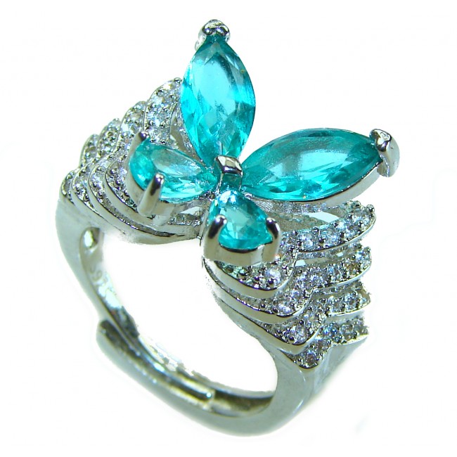 Luxurious Butterfly 10.5 ctw Paraiba Tourmaline .925 Sterling Silver handcrafted Statement Ring size 7
