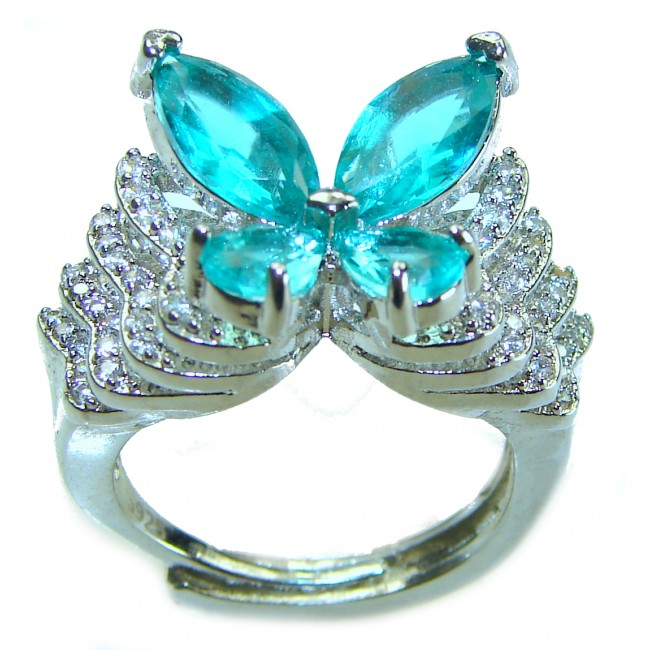 Luxurious Butterfly 10.5 ctw Paraiba Tourmaline .925 Sterling Silver handcrafted Statement Ring size 7