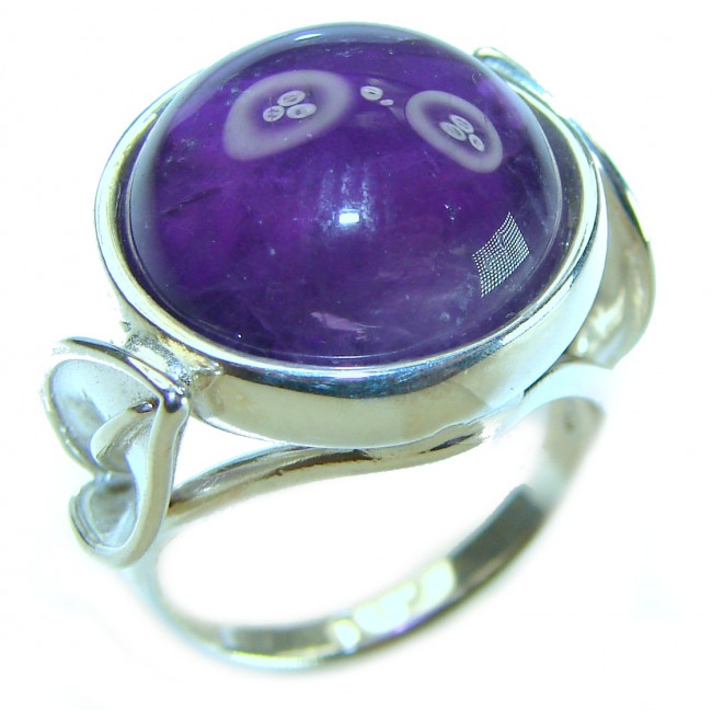 Floral design 12.8 carat AUTHENTIC Amethyst .925 Sterling Silver Handcrafted Ring size 6 1/4