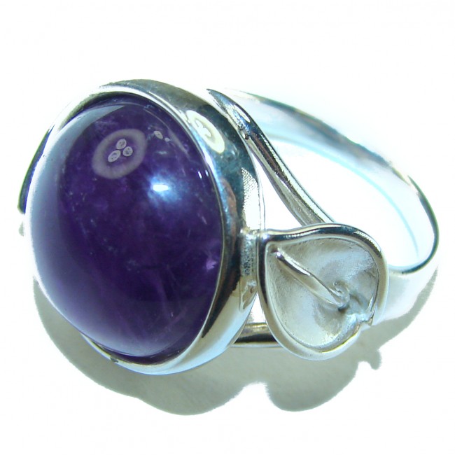 Floral design 12.8 carat AUTHENTIC Amethyst .925 Sterling Silver Handcrafted Ring size 6 1/4