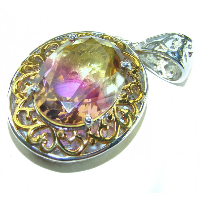 Deluxe oval cut 12.5 carat Ametrine 18K Gold over .925 Sterling Silver handmade Pendant