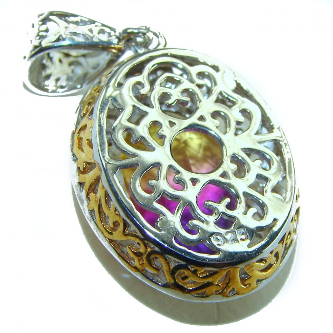 Deluxe oval cut 12.5 carat Ametrine 18K Gold over .925 Sterling Silver handmade Pendant