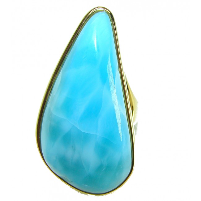 Blue Perfection Blue Larimar 18K Gold over .925 Sterling Silver handmade Large ring size 8 1/4 - photo 3