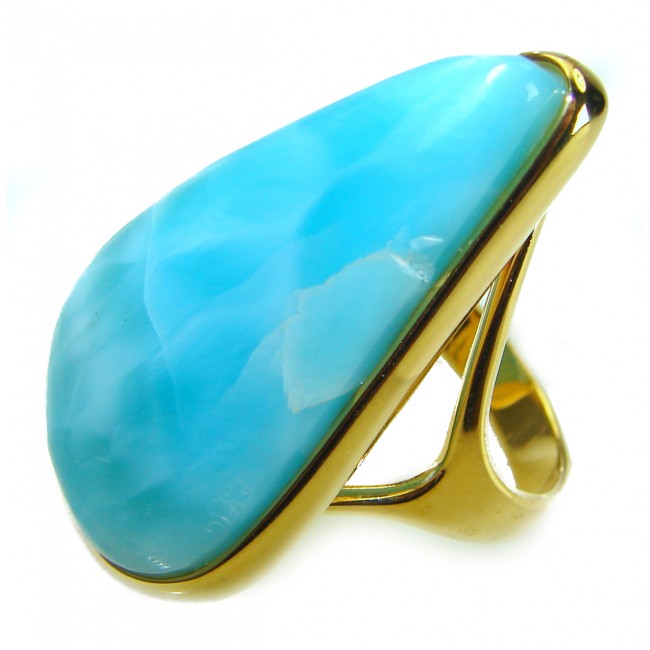 Blue Perfection Blue Larimar 18K Gold over .925 Sterling Silver handmade Large ring size 8 1/4 - photo 1