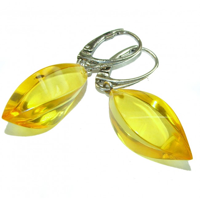 Faceted authentic 22.2 carat Golden Baltic Amber .925 Sterling Silver Earrings