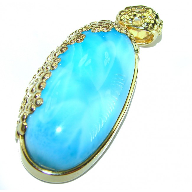 Best quality 58.5 carat Authentic Caribbean Larimar 18K Gold over .925 Sterling Silver handmade pendant - photo 3
